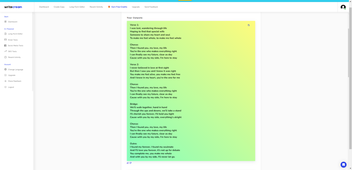 Free Lyrics Generator - Writecream